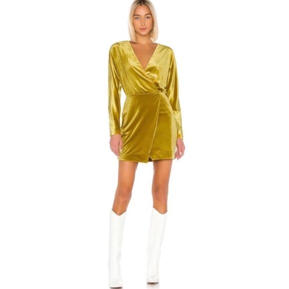 NWT LPA Wrap Velvet Celeste Dress Size Small Mustard - Picture 1 of 6
